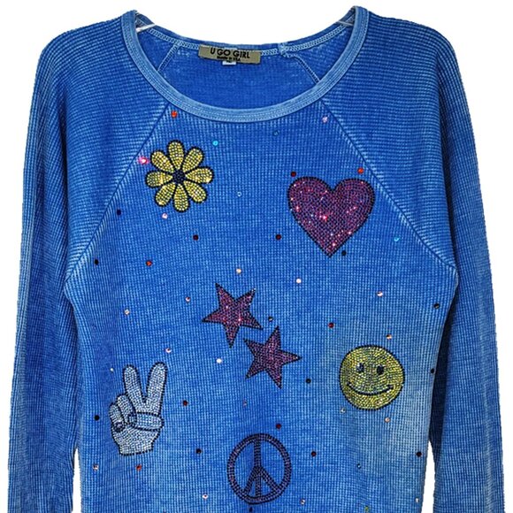 Be Peaceful Girl's Blue Sweatshirt - Picture 2 of 6